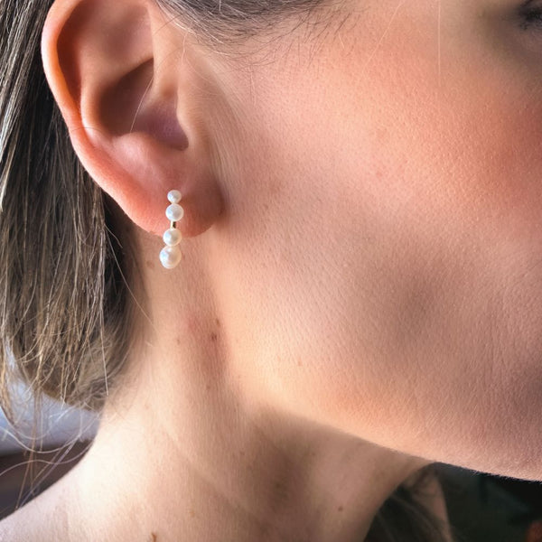 14K Yellow Gold with Pearls Hoop Earrings