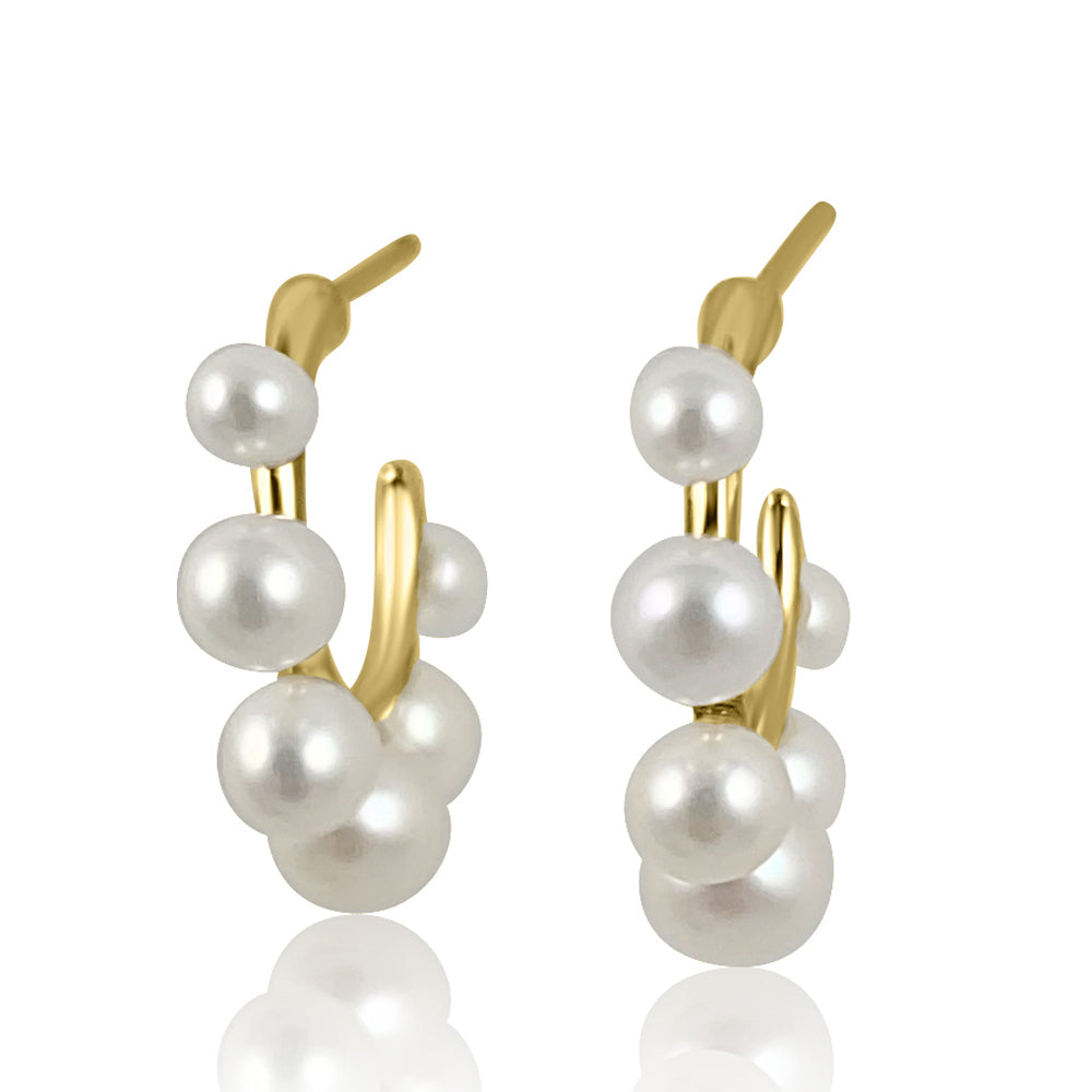 14K Yellow Gold with Pearls Hoop Earrings, elegant for everyday.  14K Yellow Gold weight: 1.60 grams 12 Pearls Gold Post