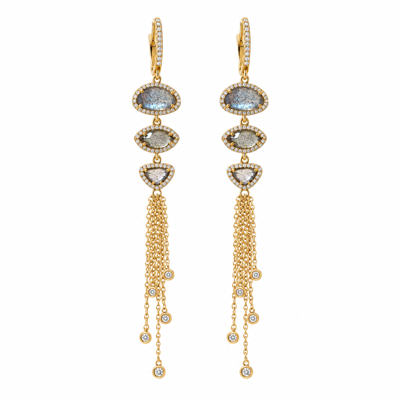Aretes flecos de oro rosa con diamantes