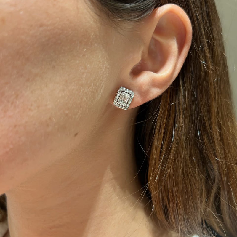 Aretes tres diseños en uno de oro blanco 14 quilates