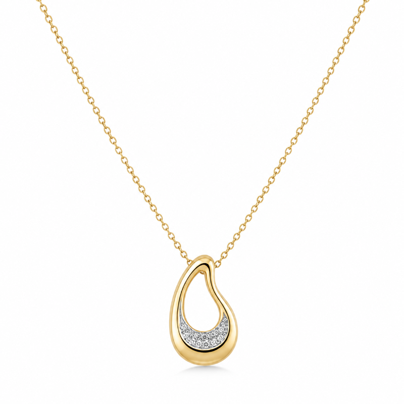 14K Yellow Gold & Diamond Bean Design Necklaces