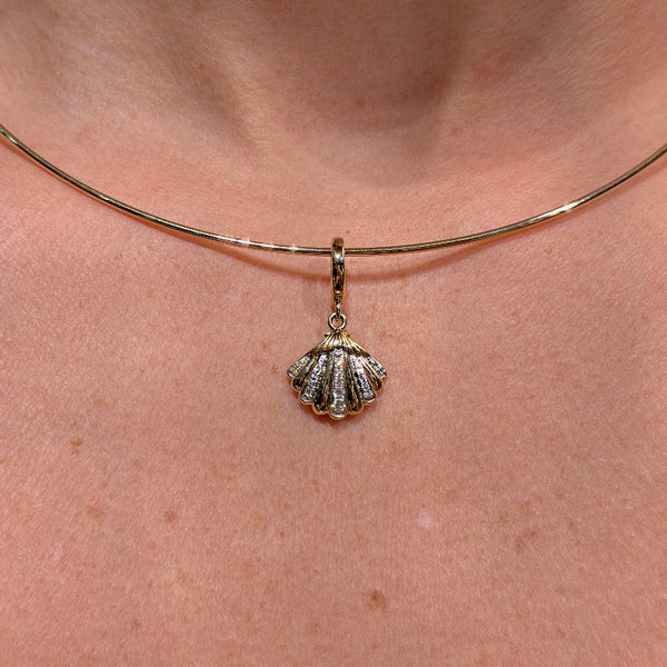 14K Yellow Gold with Diamond Shell Charm Pendant
