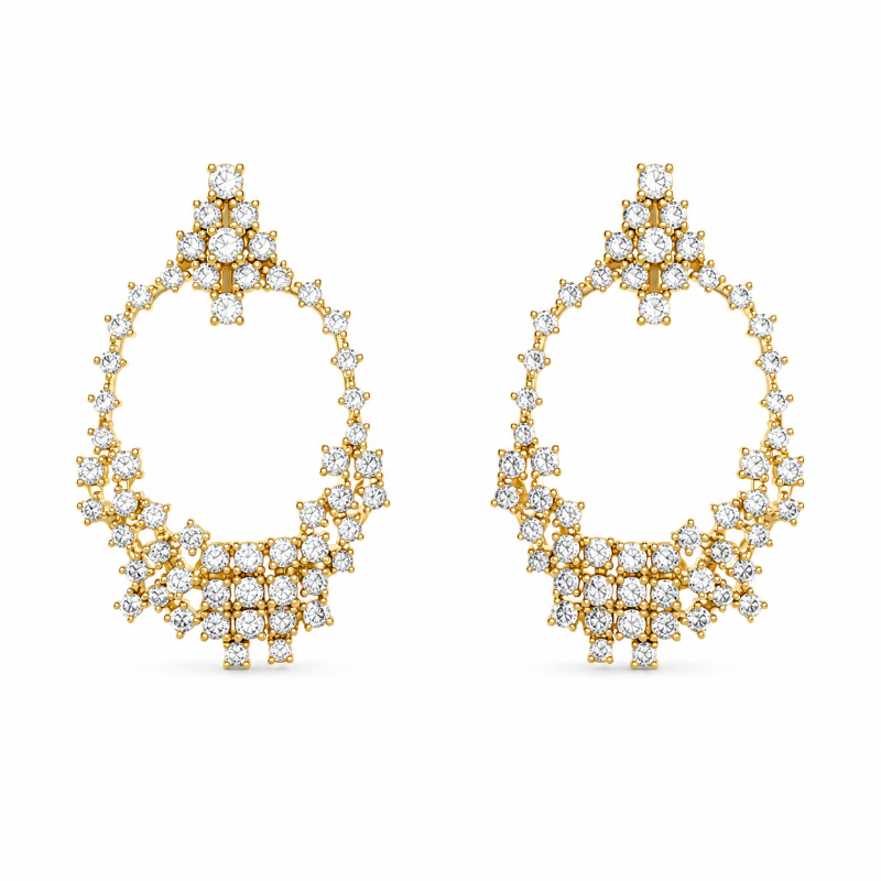 Circle with Diamond Cascade on 14K Yellow Gold Earrings