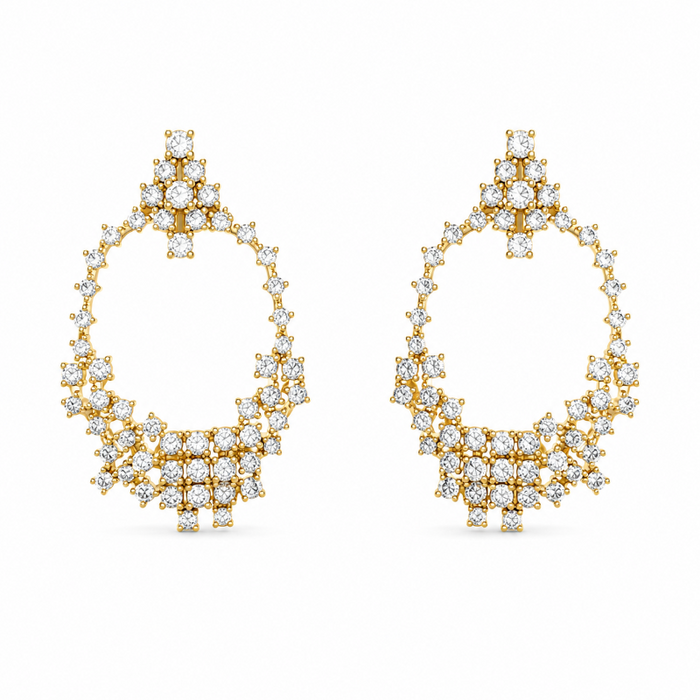 Circle with Diamond Cascade on 14K Yellow Gold Earrings