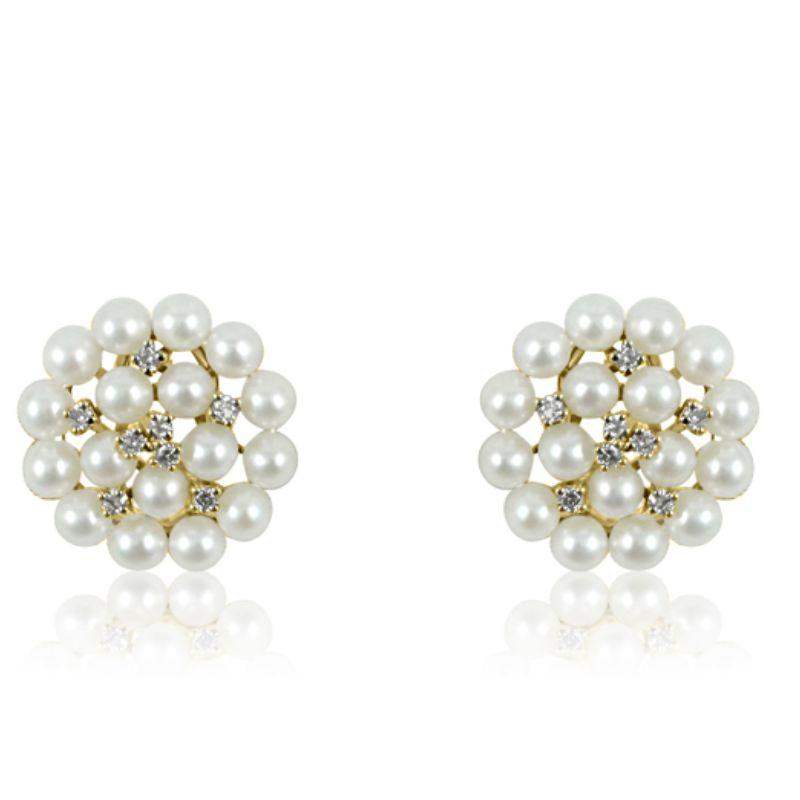 14K Yellow Gold Diamonds Pearls Circle Earrings – Adriana Fine