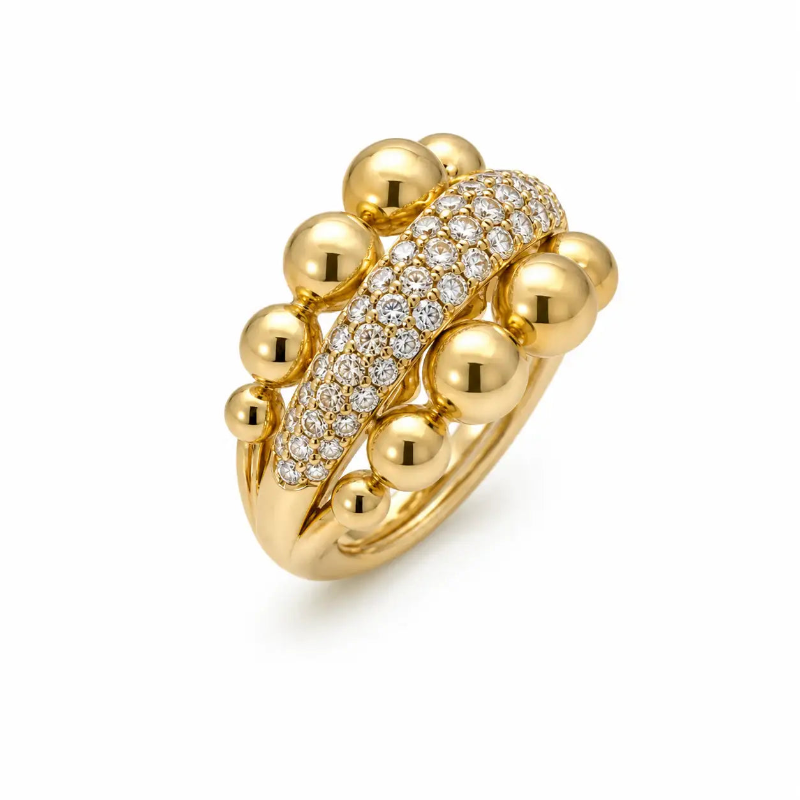 Anillos doble fila de oro amarillo y diamantes
