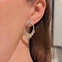 Circle with Diamond Cascade on 14K Yellow Gold Earrings
