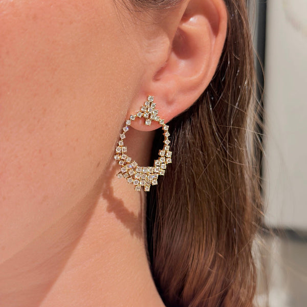 Circle with Diamond Cascade on 14K Yellow Gold Earrings