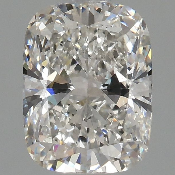 A cushion-cut radiant diamond shown in a top-down view against a solid gray background.