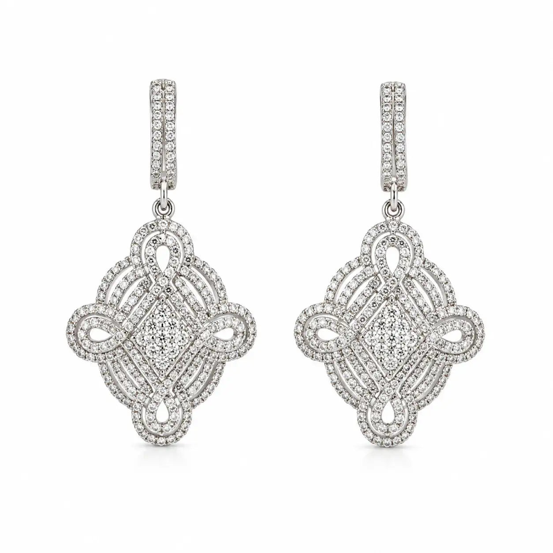 Aretes vintage con oro blanco y diamantes
