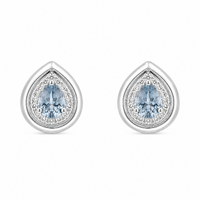 Set of 18K White Gold Drop Aquamarine with Diamonds Pendant & Earrings