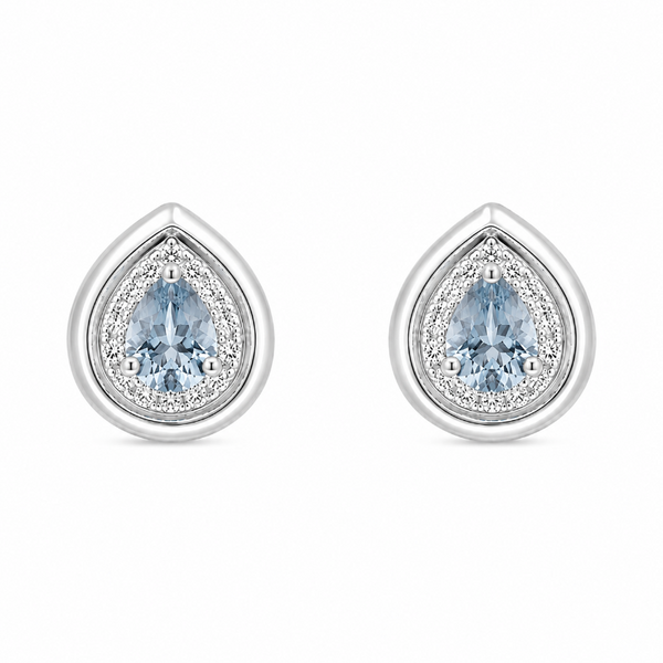 Set of 18K White Gold Drop Aquamarine with Diamonds Pendant & Earrings