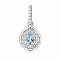 Set of 18K White Gold Drop Aquamarine with Diamonds Pendant & Earrings