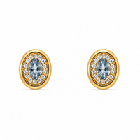 Set of 18K Yellow Gold Oval Aquamarine with Diamonds Pendant & Earrings