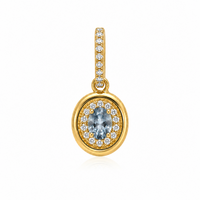 Set of 18K Yellow Gold Oval Aquamarine with Diamonds Pendant & Earrings