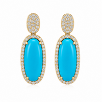 Turquoise & Diamond Teardrop with 18K Yellow Gold Earrings