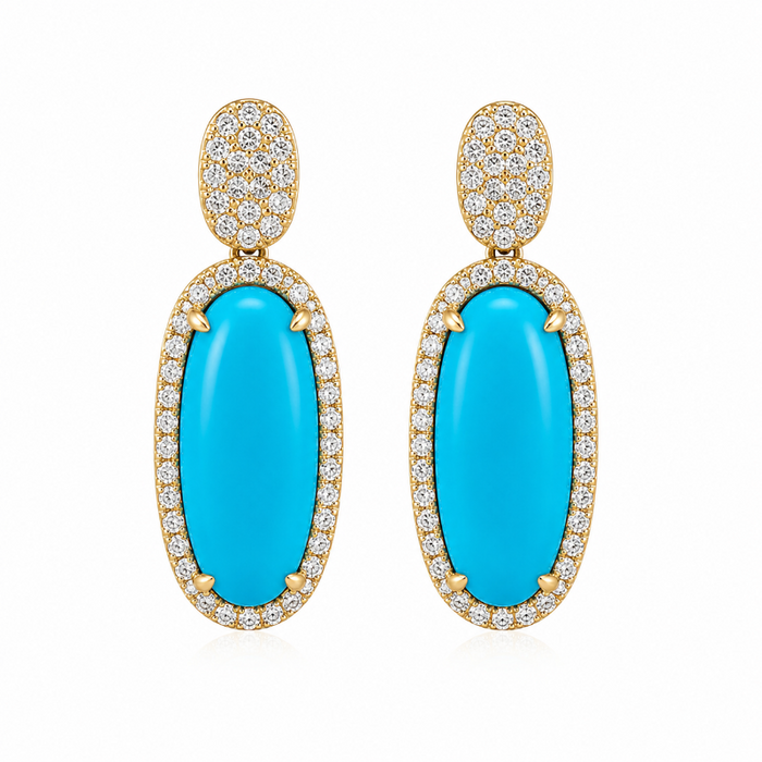 18K Yellow Gold Turquoise & Diamond Teardrop Earrings