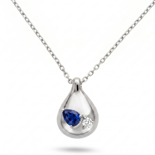 Set Drop Blue Sapphire and Diamonds Necklace & Earrings