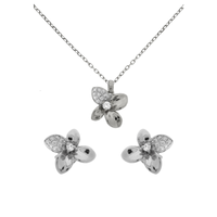 Silver flower-shaped jewelry set with necklace and earrings