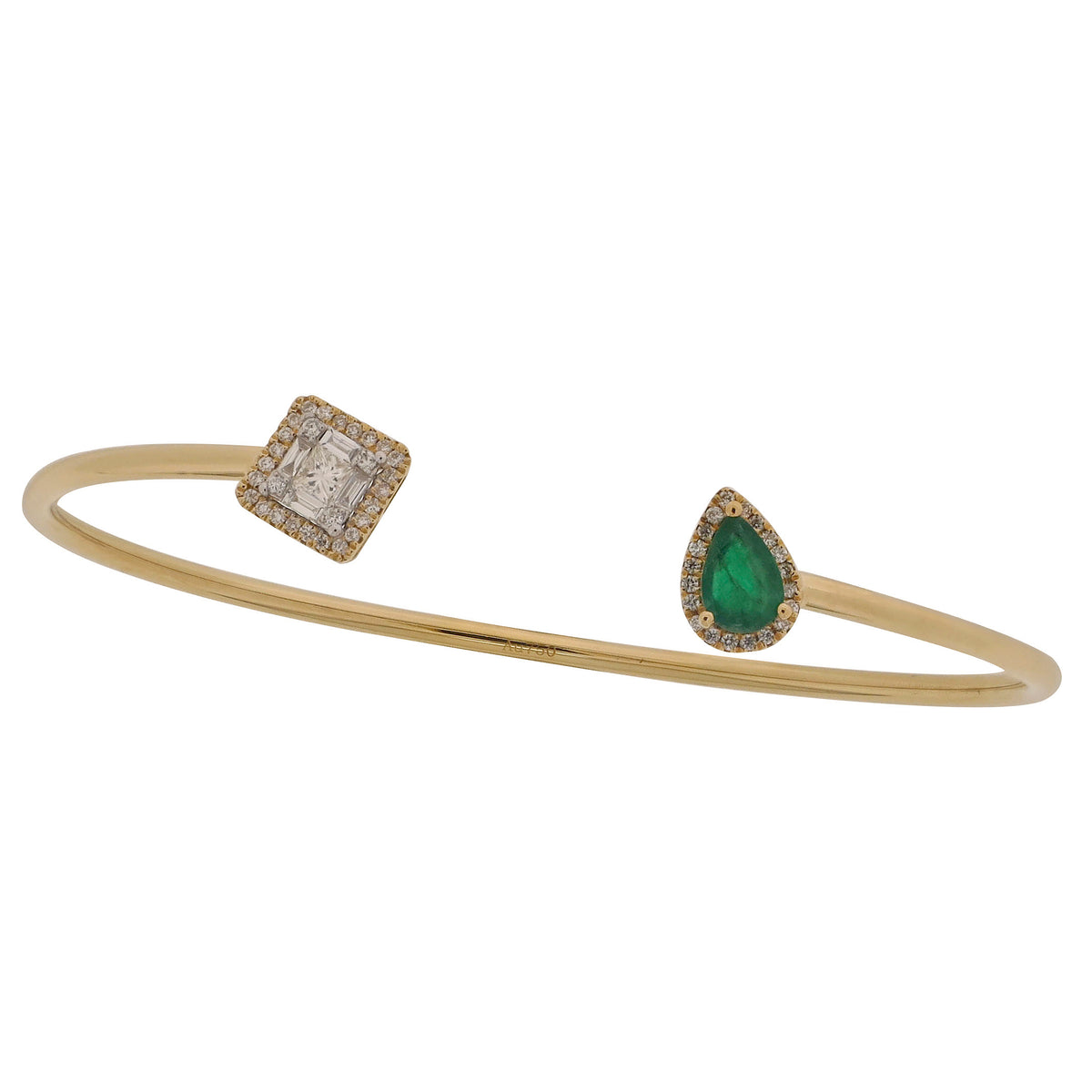 18K Yellow Gold Diamonds and Emerald Bangle Bracelet