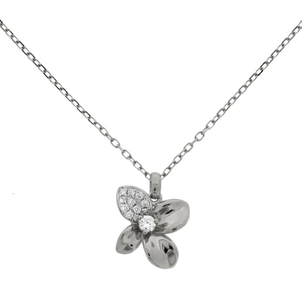 Set Flower and Diamonds on 18K White Gold Necklace & Earrings