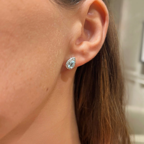 Aquamarine Pear Stud on 14K White Gold Earrings