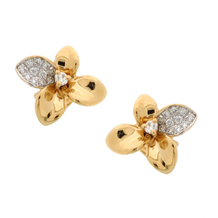 Diamond Flower on 18K Yellow Gold Earrings
