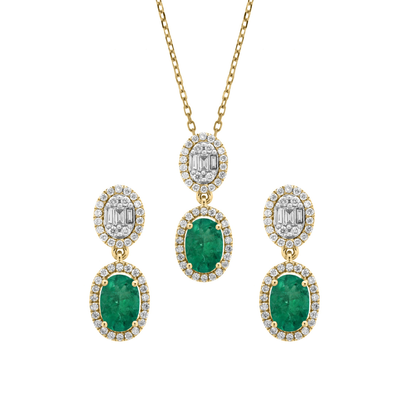 Set Emerald and Diamonds Necklace & Earrings