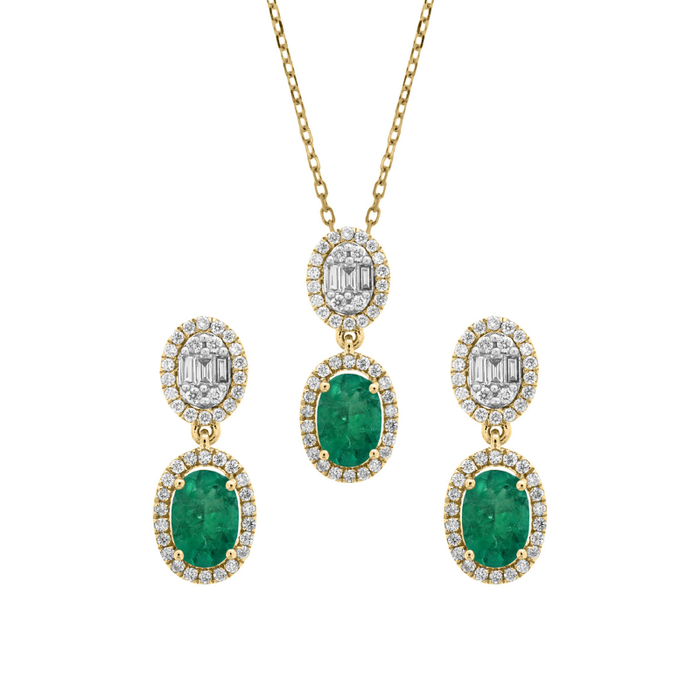 Set Emerald and Diamonds Necklace & Earrings