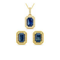 Conjunto de collar y aretes en oro amarillo con safiro y diamantes