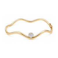 14K Yellow Gold with Diamond Wavy Bangle Bracelets