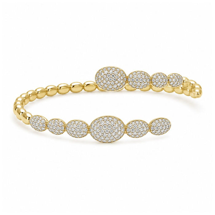 Diamond Oval Bead on 14K Yellow Gold Bangle Bracelets