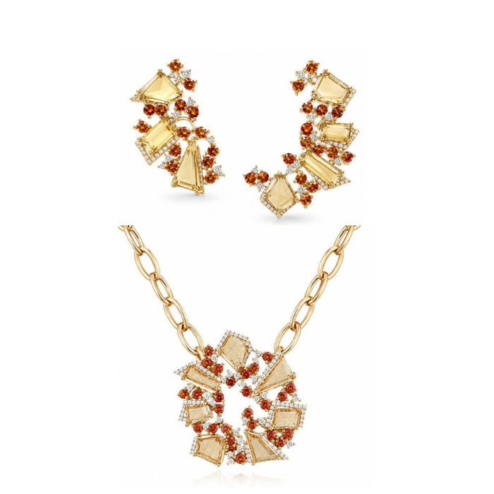 Set Citrine & Diamonds Necklace & Earrings