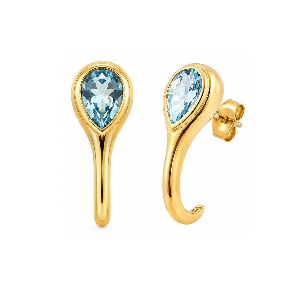 Aretes largos con gotas de oro amarillo y diamantes