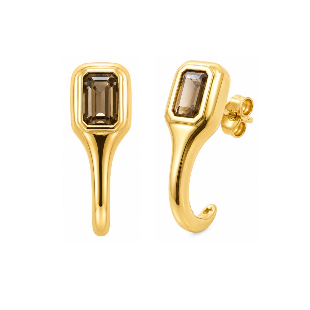 Smokey Quartz with 14K Yellow Gold Earrings