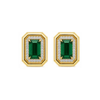 Aretes rectangulares con esmeralda y diamantes en oro amarillo de 14 quilates