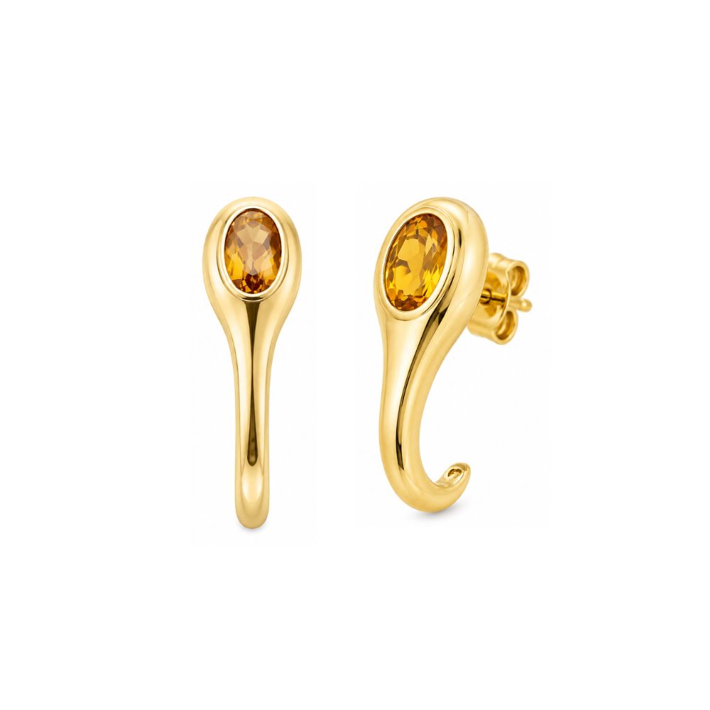 Oval Citrine on 14K Yellow Gold Earrings