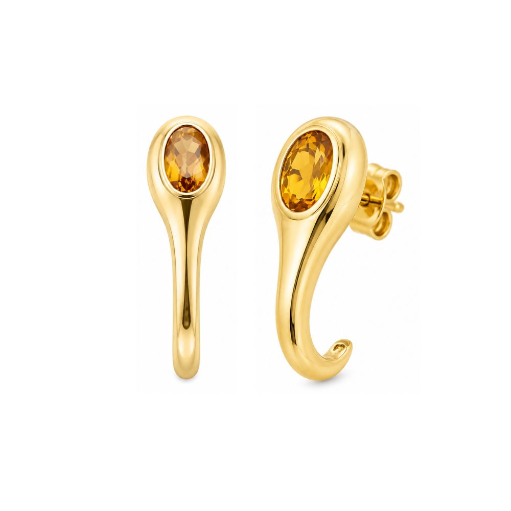Oval Citrine on 14K Yellow Gold Earrings