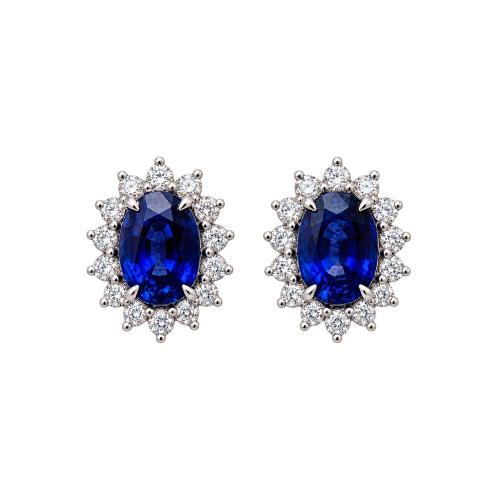 Blue Sapphire & Diamond Halo Earrings