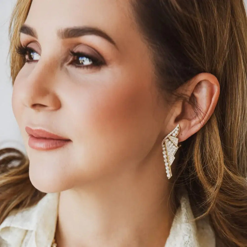 14K Yellow Gold Diamond & Pearl Winged Earrings