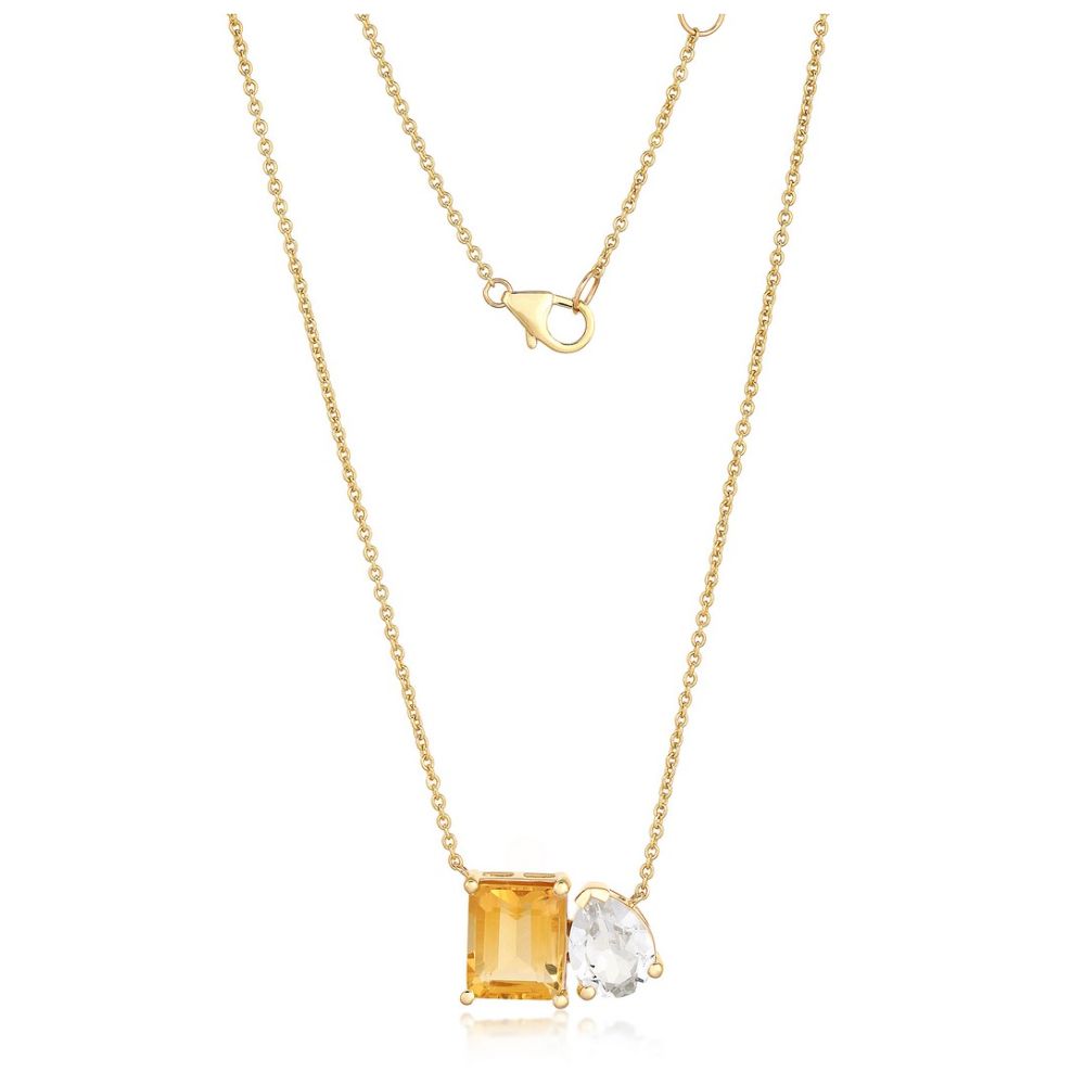 White Topaz & Citrine Pendant with 14K Yellow Gold Necklace