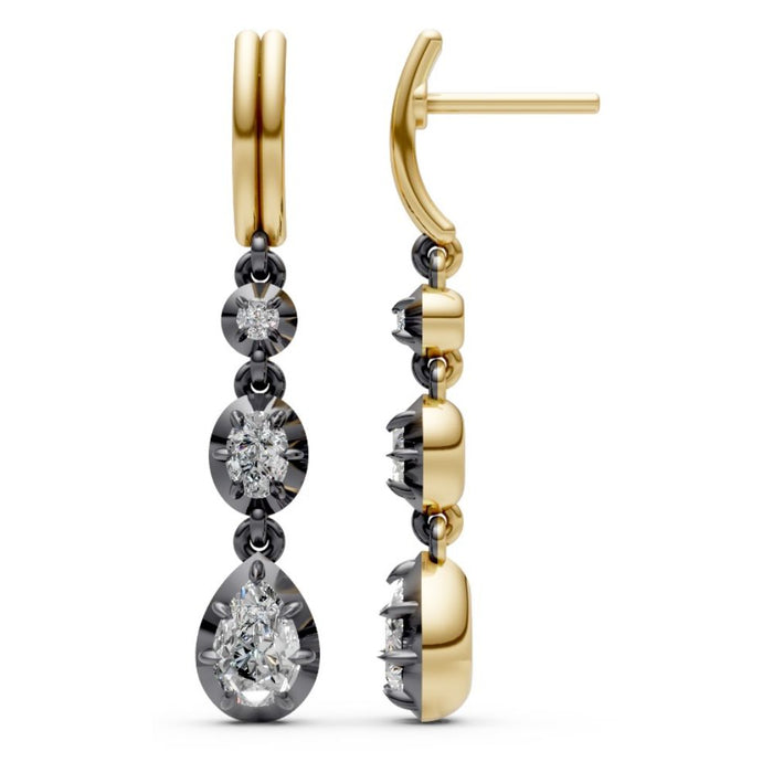 Georgian Style Cascade Diamonds on 14K Yellow Gold Earrings
