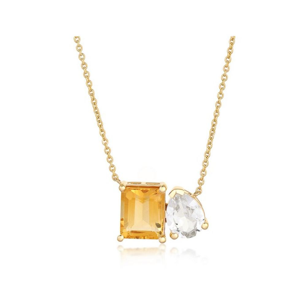 White Topaz & Citrine Pendant with 14K Yellow Gold Necklace