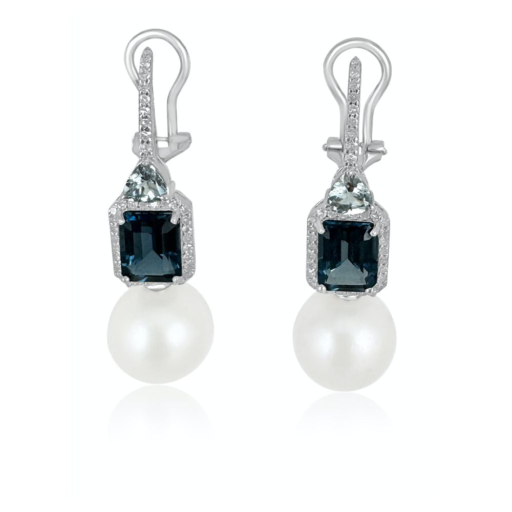 Pearl with Blue Topaz & Aquamarine Earrings