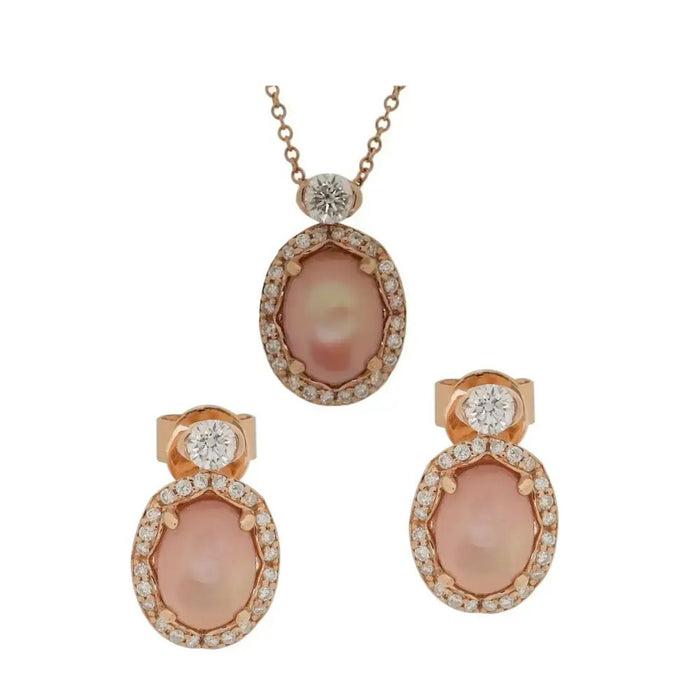 Set Pink Mother of Pearl on Rose Gold Necklace & Earrings