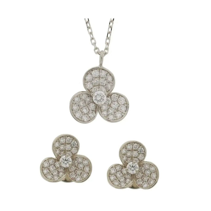 Set Three Clover Diamond Necklace & Earrings