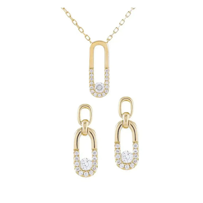 Set Central Diamond on Gold Necklace & Earrings