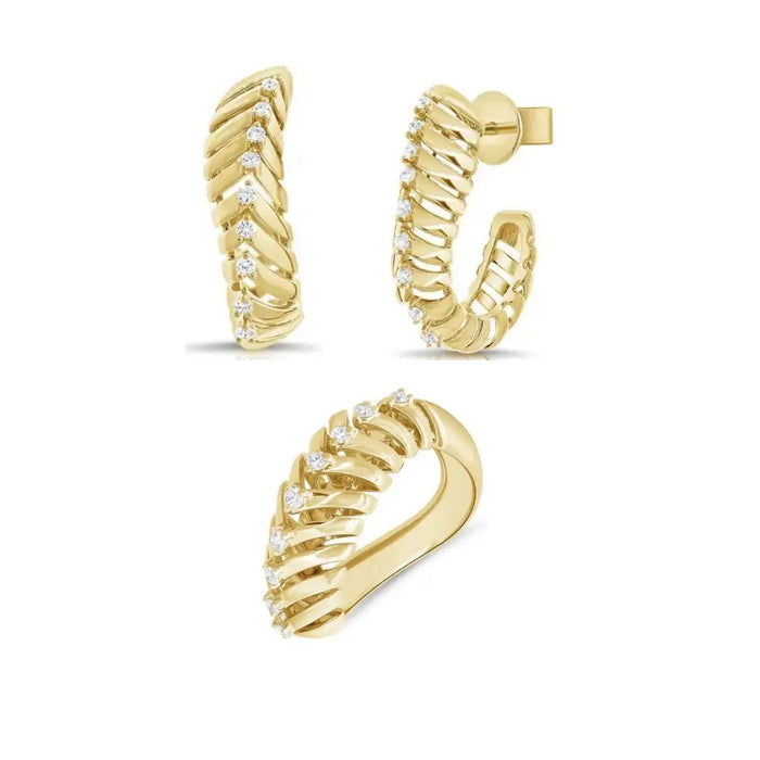 Set Yellow Gold & Diamond Snake Style Earrings & Ring