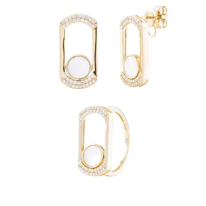 Set Mother of Pearl & Diamonds Earrings & Ring