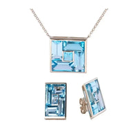 Set Baguette Blue Topaz Pendant Necklace & Earrings